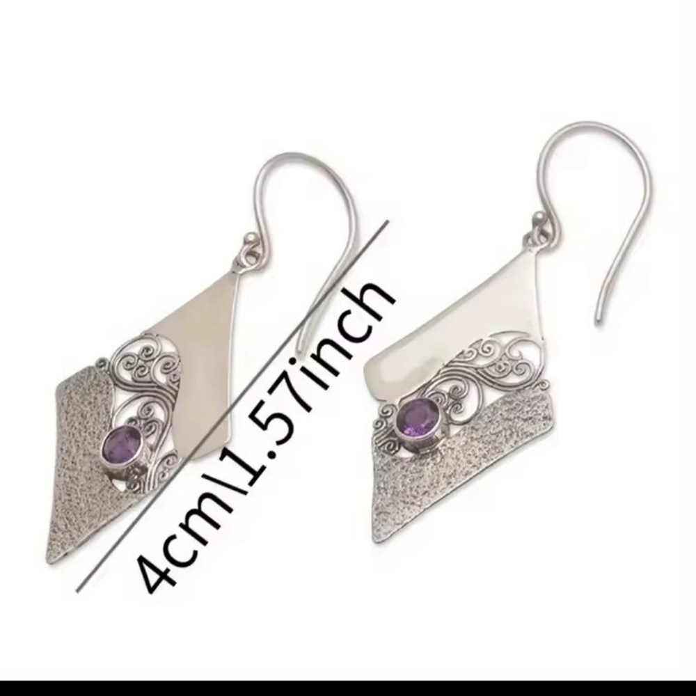 Earrings Geometric‎ Purple Gemstone Dangle New F56 - Picture 2 of 3